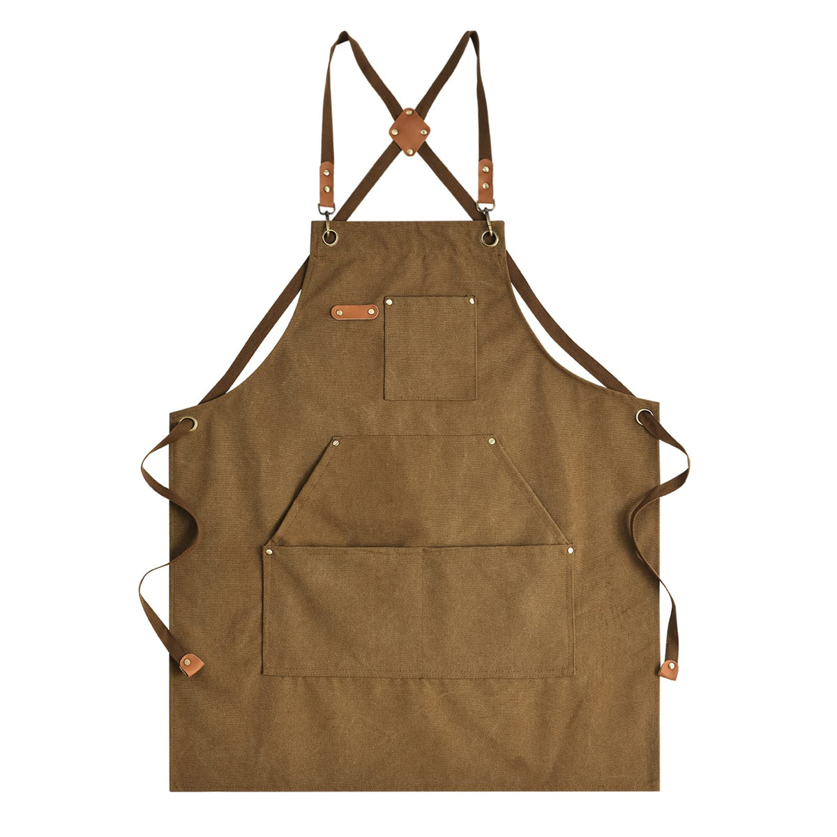 Aoomzoon canvas apron in brown front view shows durable protection from spills