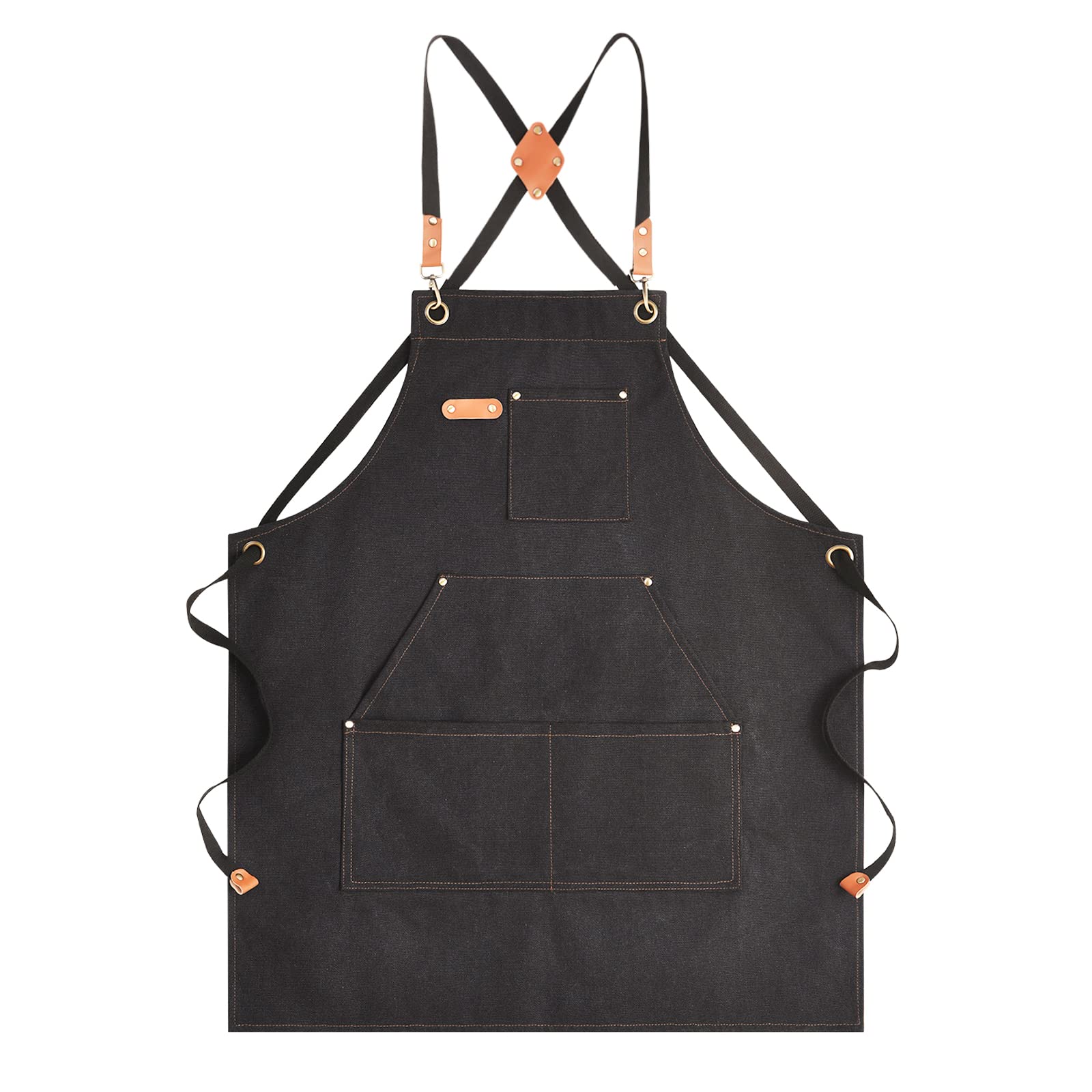 Aoomzoon canvas apron with heavy-duty cross-back for all-day comfort.