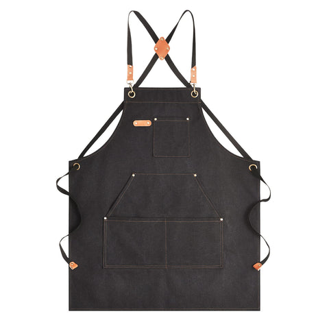 Aoomzoon canvas apron with heavy-duty cross-back for all-day comfort.