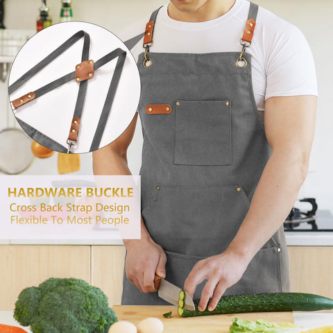 Aoomzoon canvas apron side pocket detail highlighting multipocket practicality for gadgets
