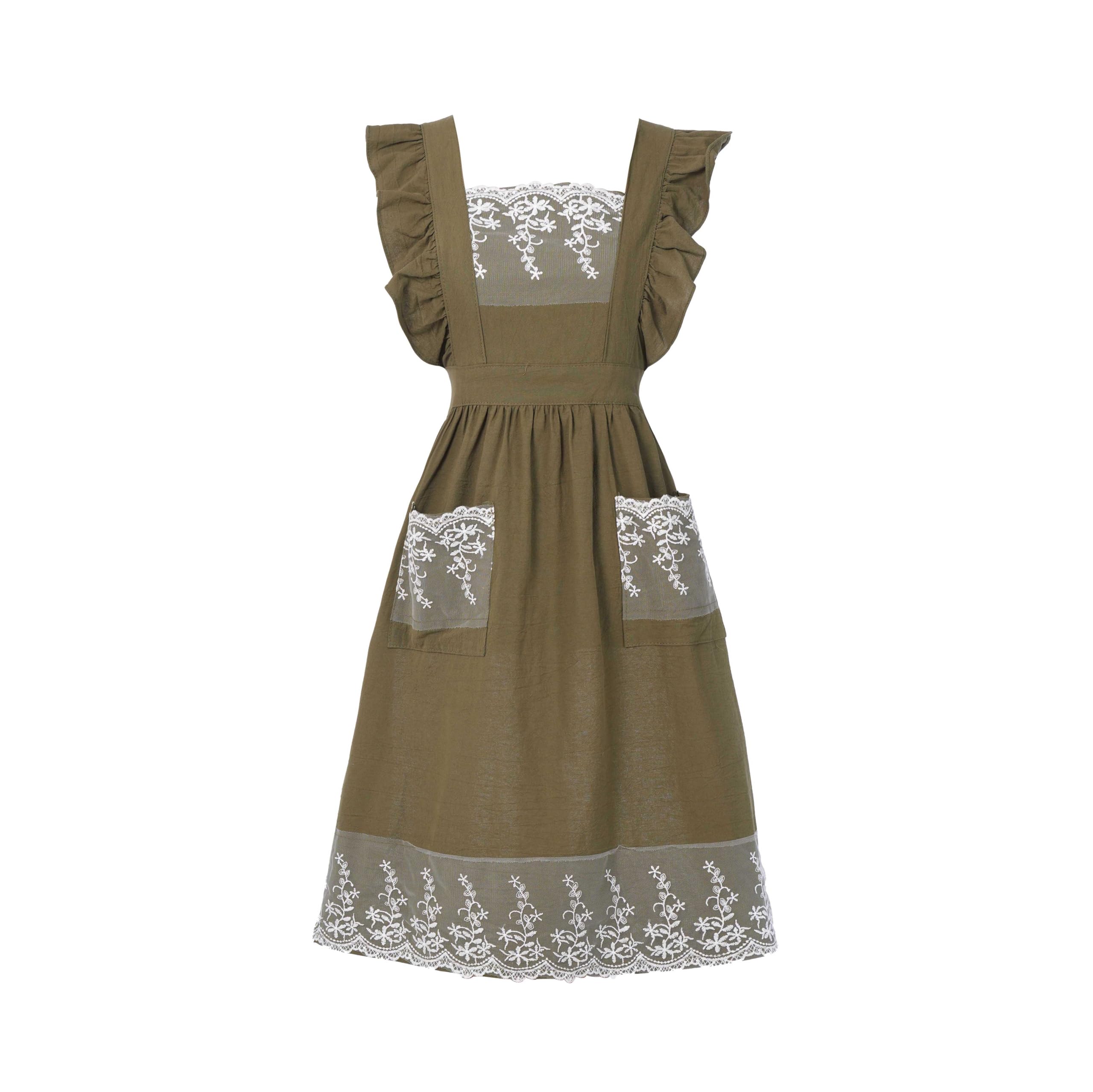 Aoomzoon vintage apron with pockets in army green keeps tools and phone within reach.