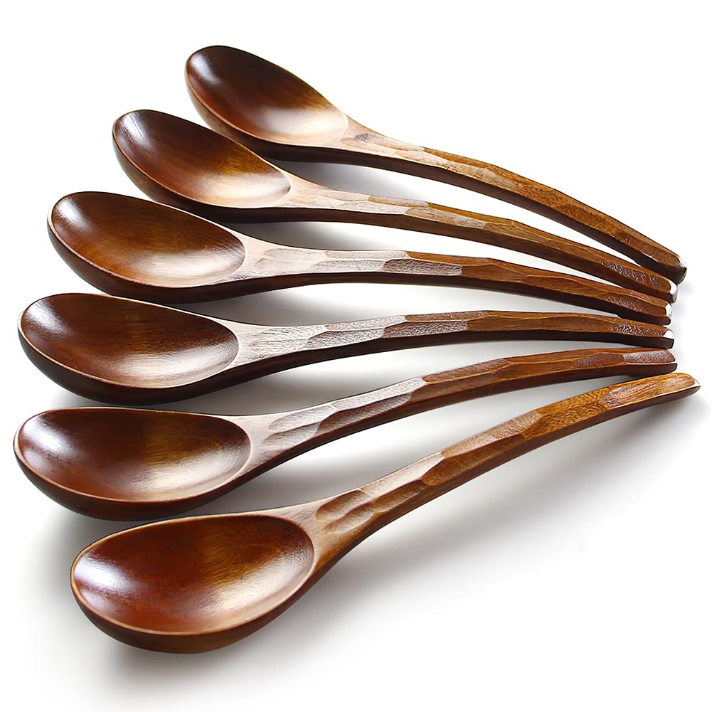 AOOSY Nanmu wood soup spoon set shows natural grain for elegant dining.