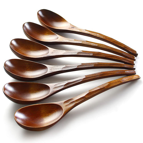 AOOSY Nanmu wood soup spoon set shows natural grain for elegant dining.