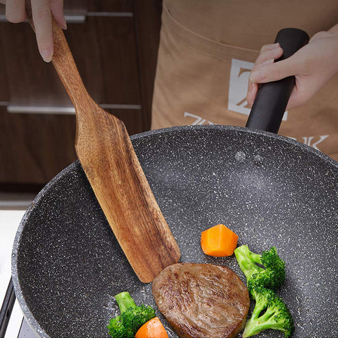 AOOSY spurtle set slotted spatula ideal for draining foods while preserving texture.