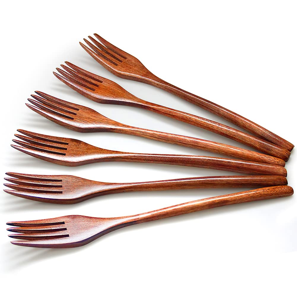 AOOSY 6-piece wooden forks set for everyday meals and picnics