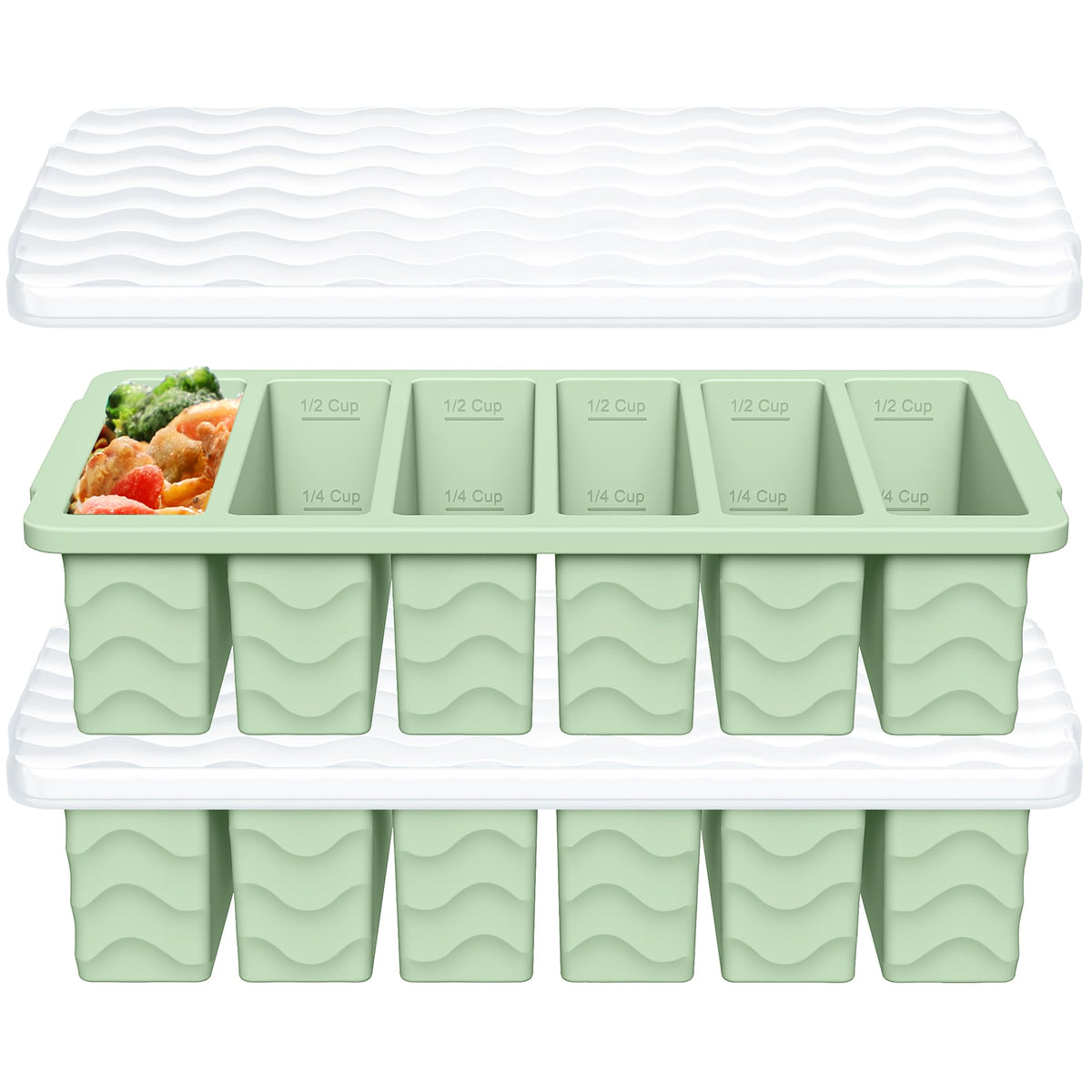 Aopigavi half-cup freezer molds with lids for fresh, odor-free freezing.