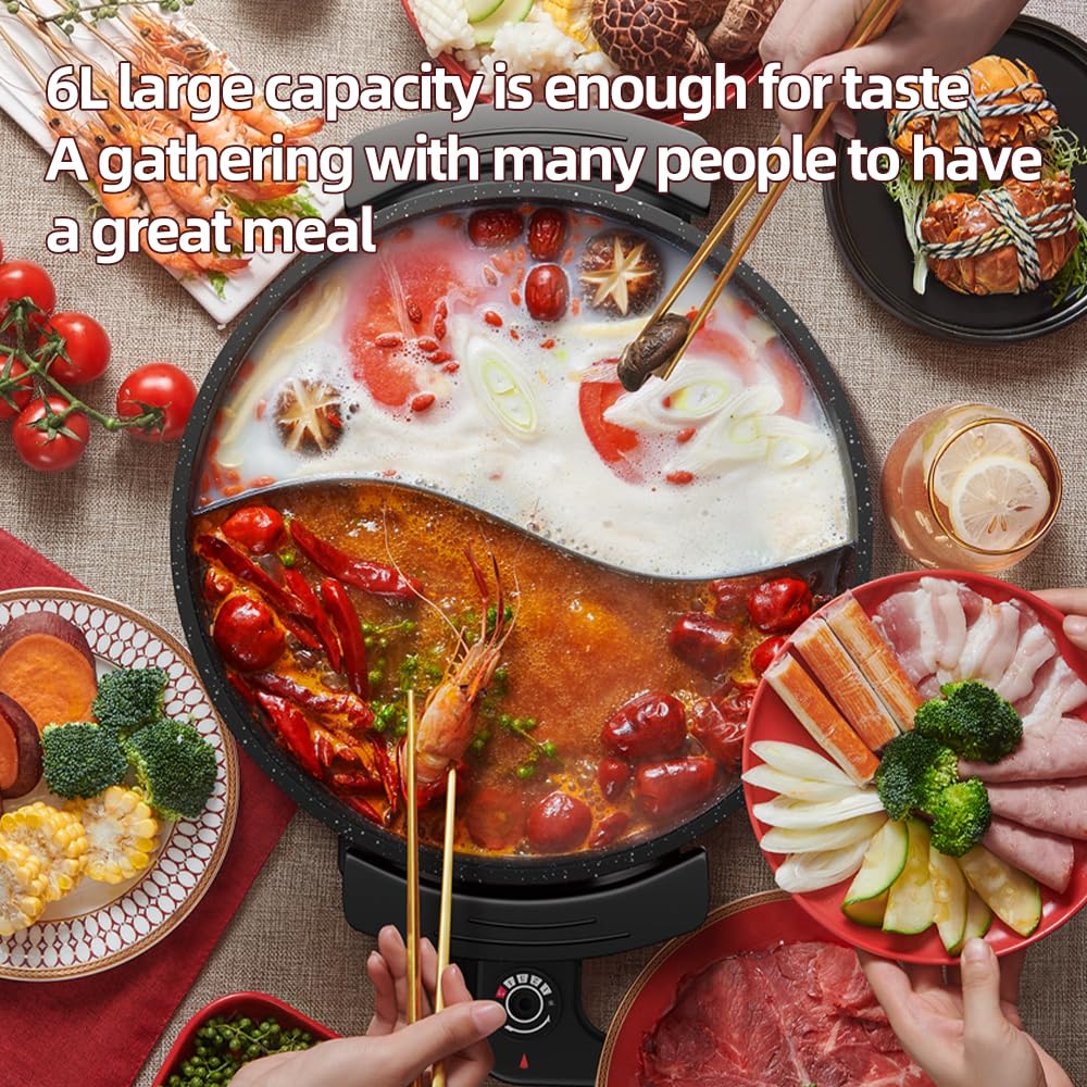 AORAN 6L hot pot divider enables separate zones for spicy and mild flavors.