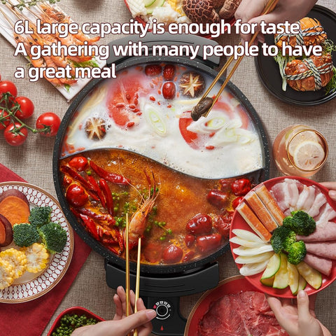 AORAN 6L hot pot divider enables separate zones for spicy and mild flavors.
