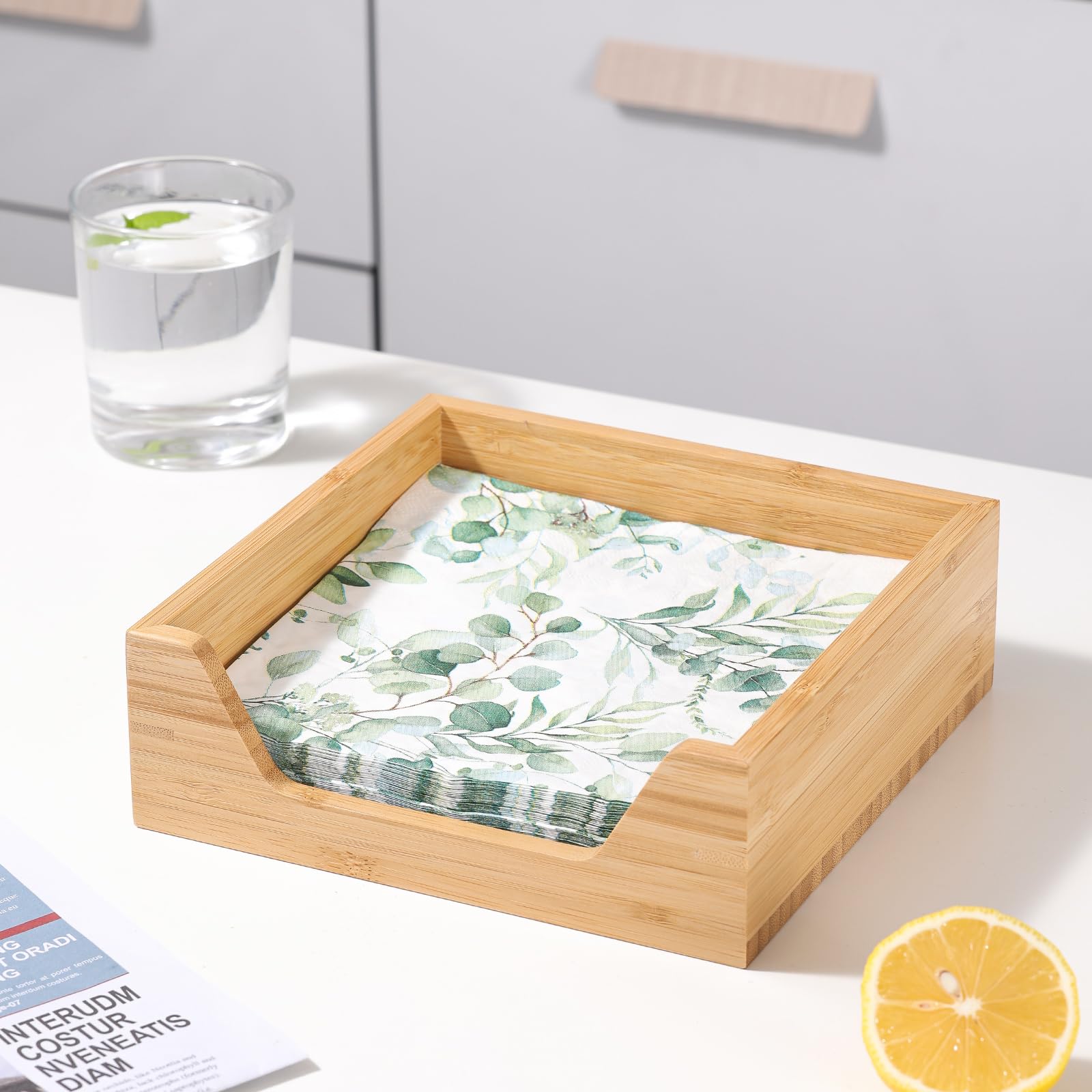 Aoravvik bamboo napkin holder for kitchens and dining rooms, durable and stylish.