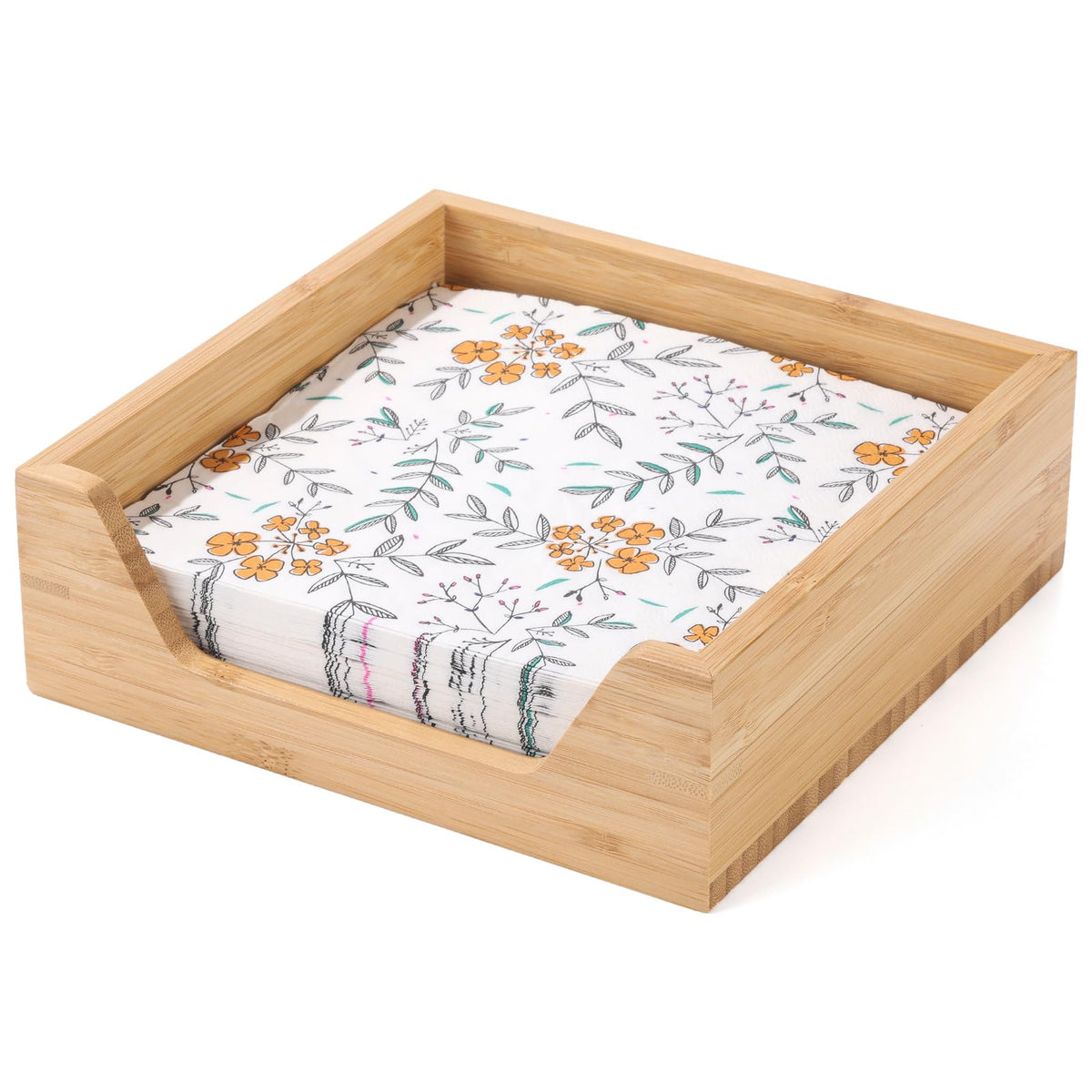 Aoravvik bamboo napkin holder with large side opening for quick napkin access in busy kitchens.