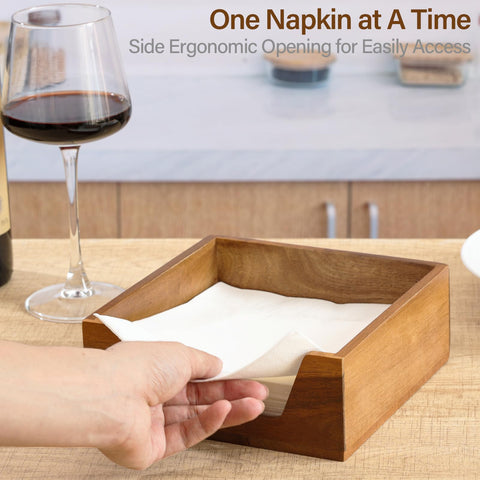 Aoravvik napkin holder in natural acacia wood shows visible grain