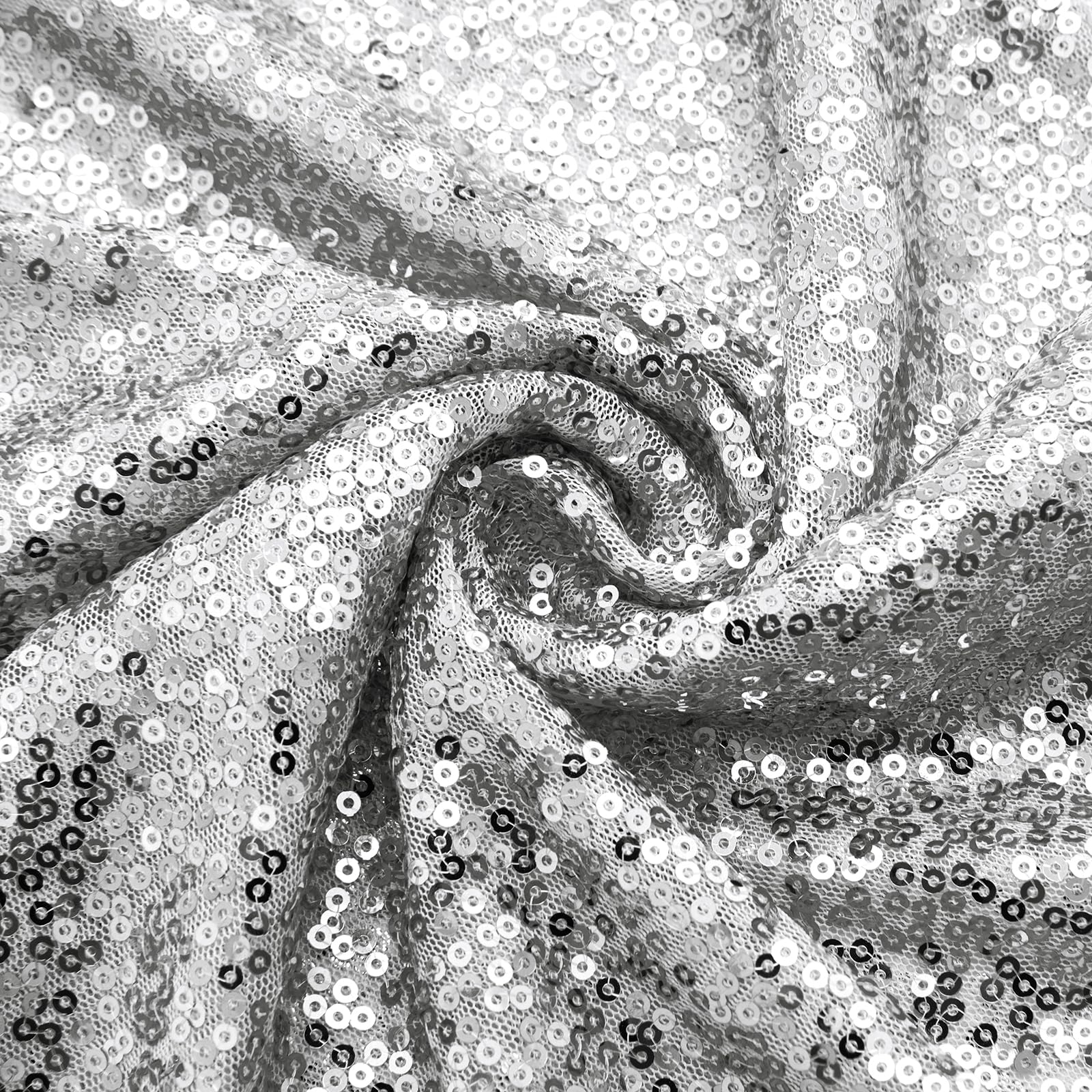 Aormenzy silver sequin runner shown in buffet display for stylish serving.