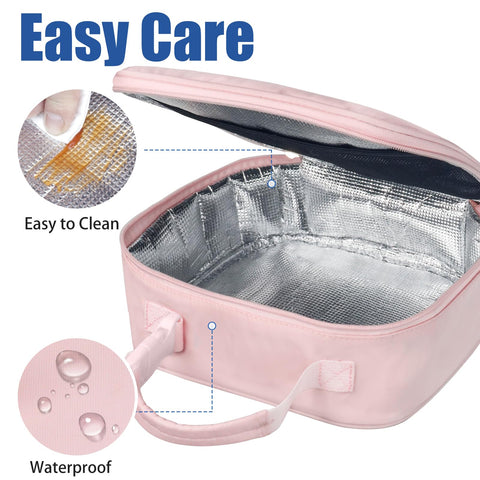 Aosbos pink lunch bag handle clip enables hands free transport
