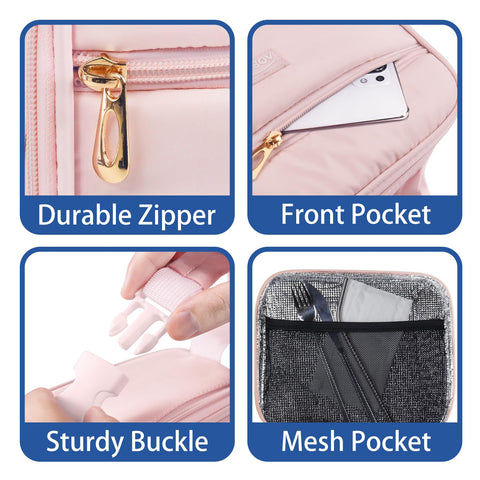 Aosbos pink lunch bag zipper detail adds durable stylish accent for daily use