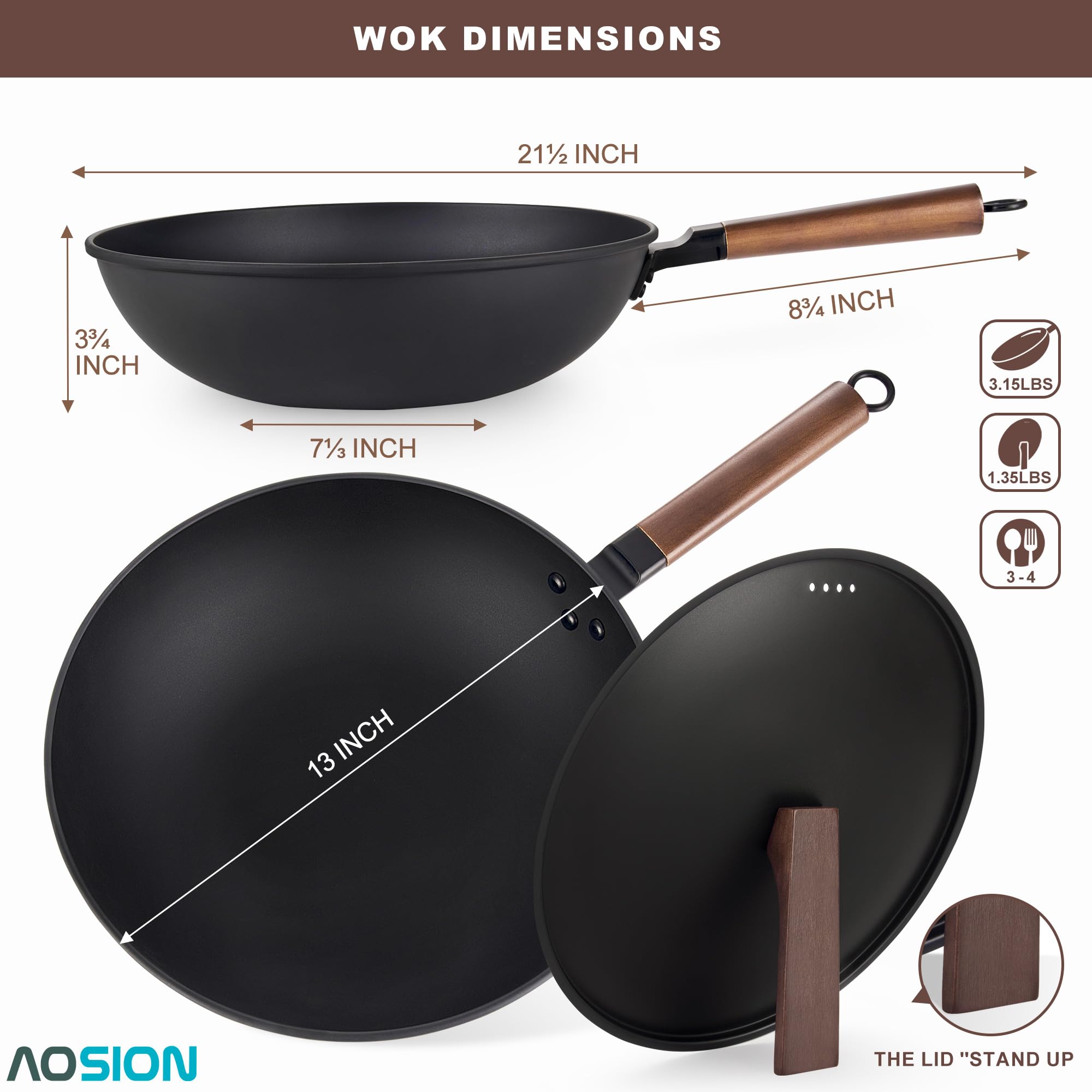 AOSION 12 piece wok set with utensils for complete stovetop cooking