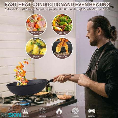 AOSION flat bottom induction compatible wok for fast even heating