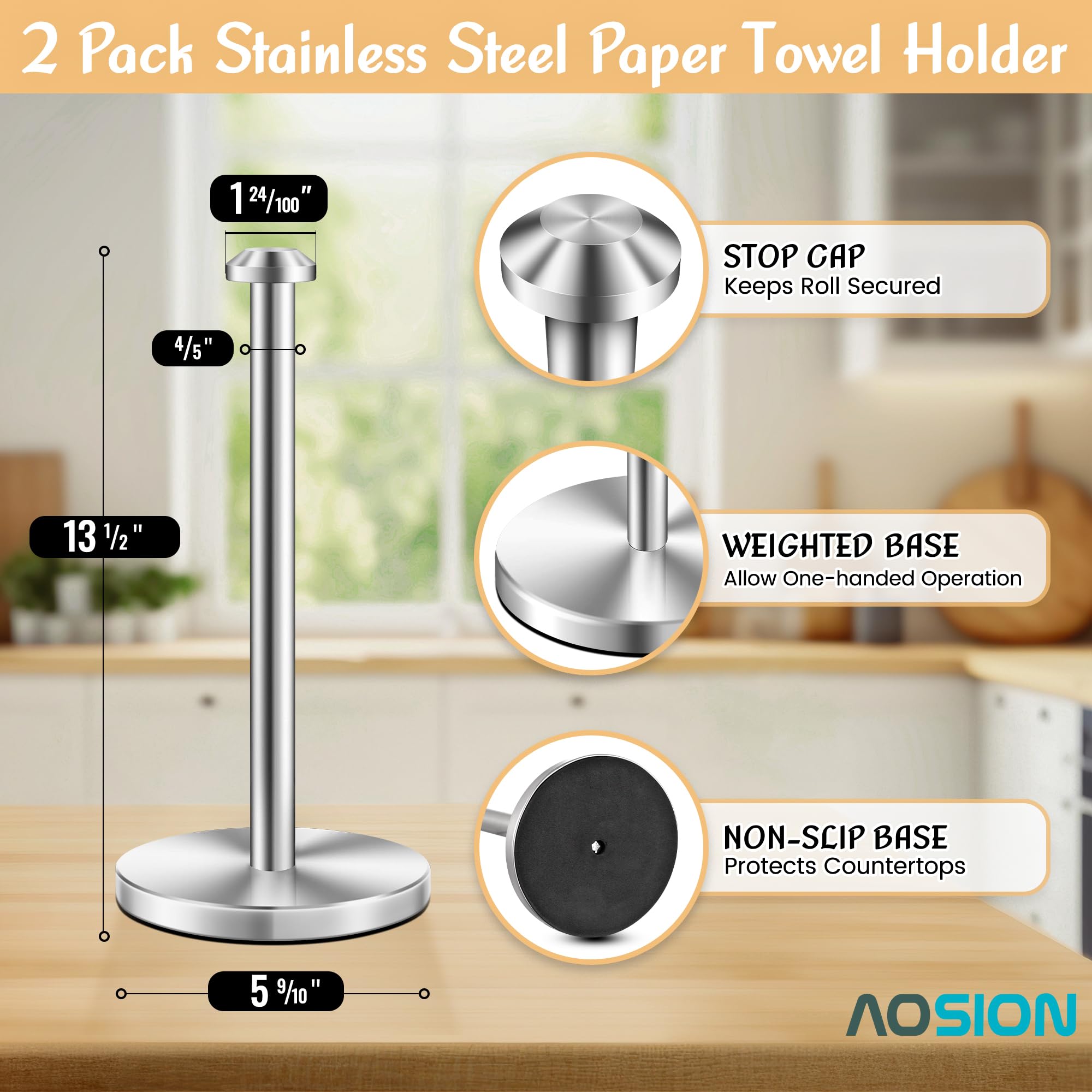 AOSION paper towel holder with anti-tip base on a bathroom counter