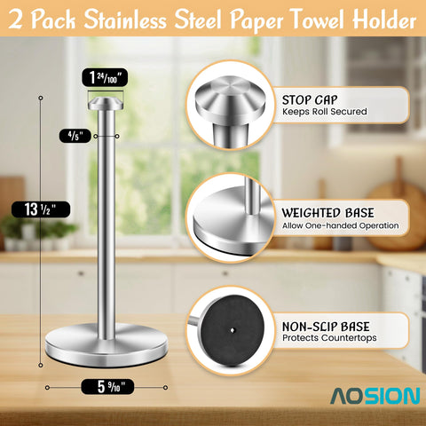 AOSION paper towel holder with anti-tip base on a bathroom counter