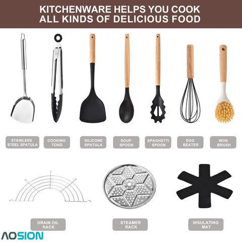 AOSION stand up lid with wood handle for safe easy lifting