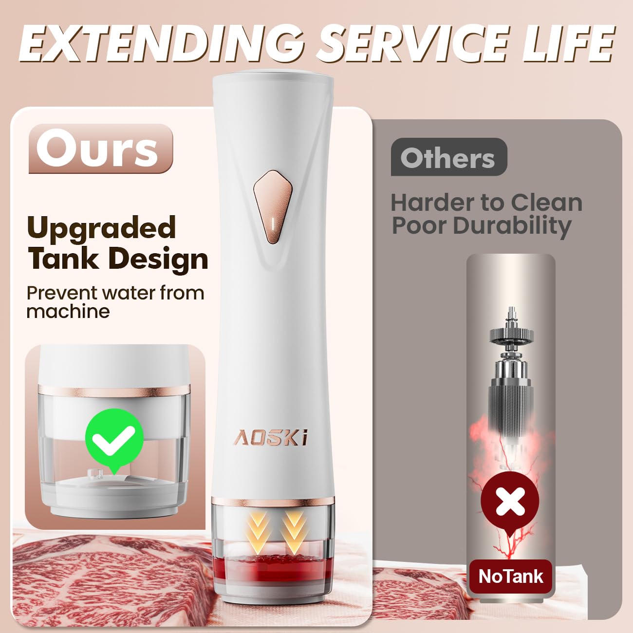 AOSKI rechargeable vacuum sealer with long battery life for travel.