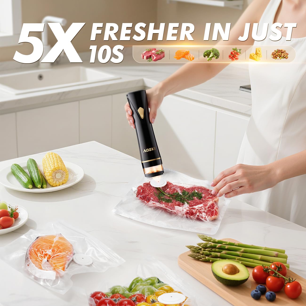 AOSKI vacuum sealer bags pack enables fast sealing for organized meals.