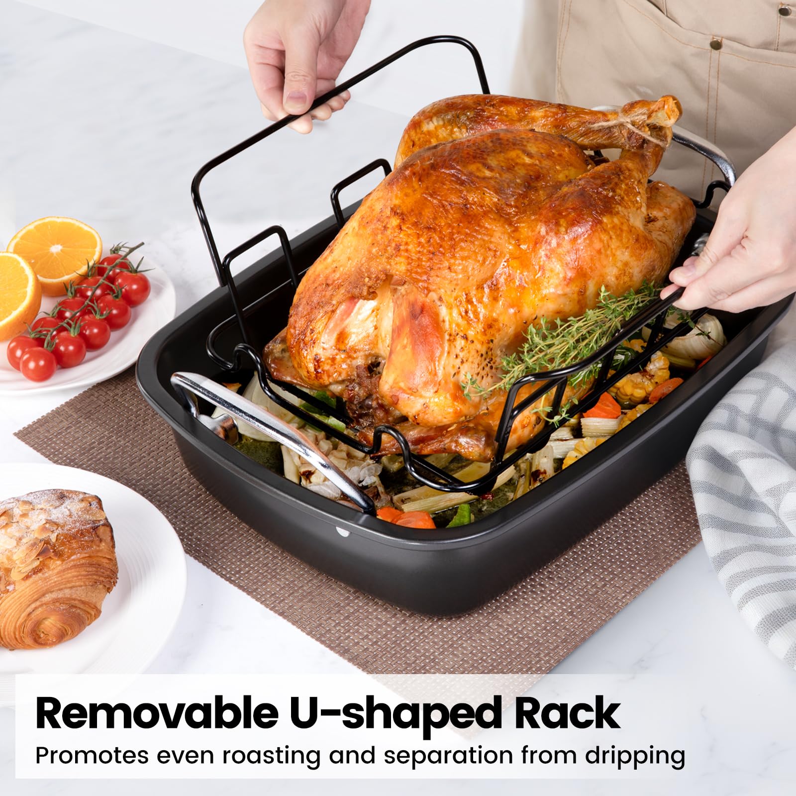 AOTASO carbon steel roasting pan offers sturdy, long-lasting performance