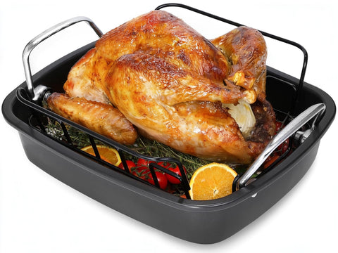 AOTASO nonstick roasting pan with rack ready to brown turkey and poultry evenly