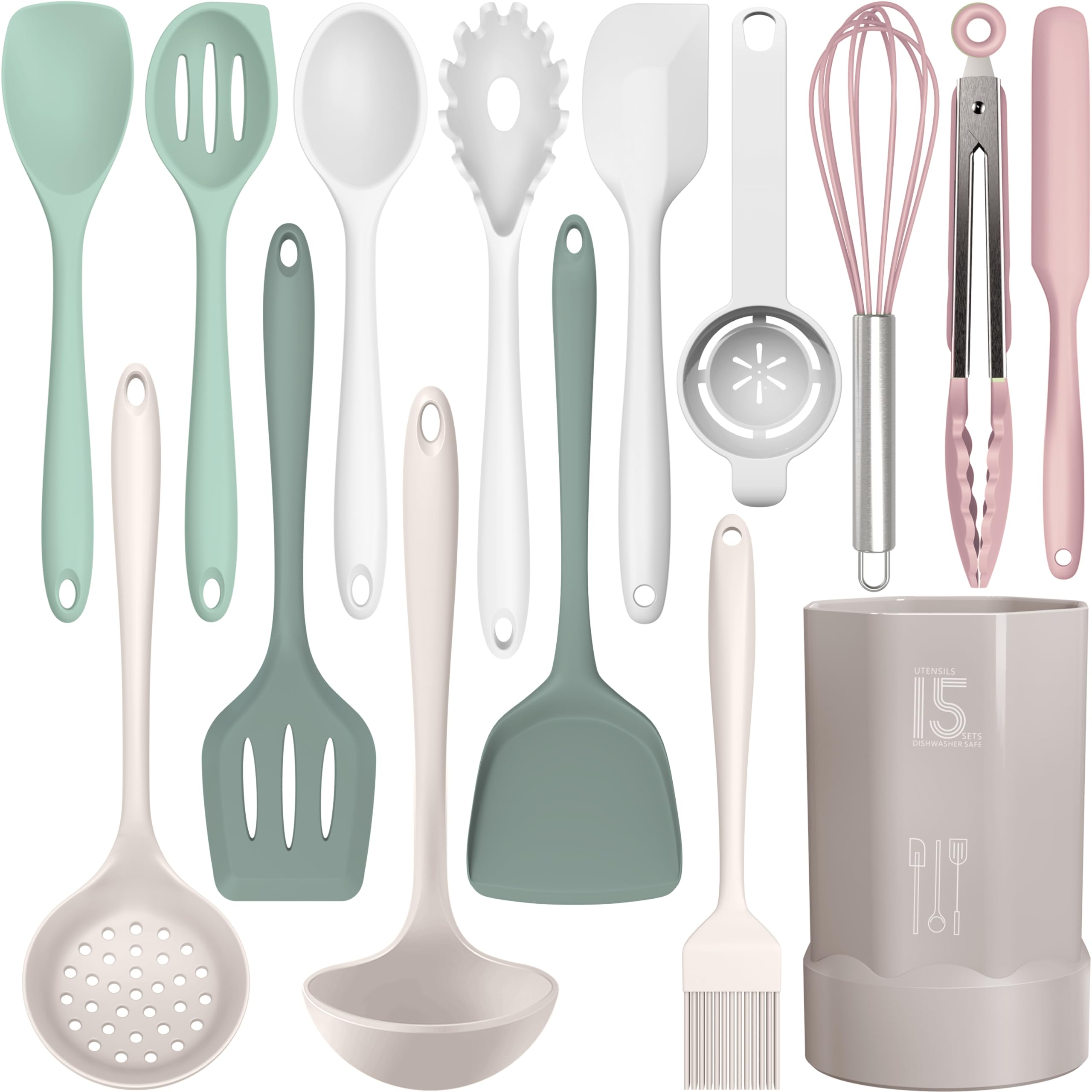 AOTHOD 15-piece silicone cooking utensils set for versatile daily cooking with safe, heat-resistant design.