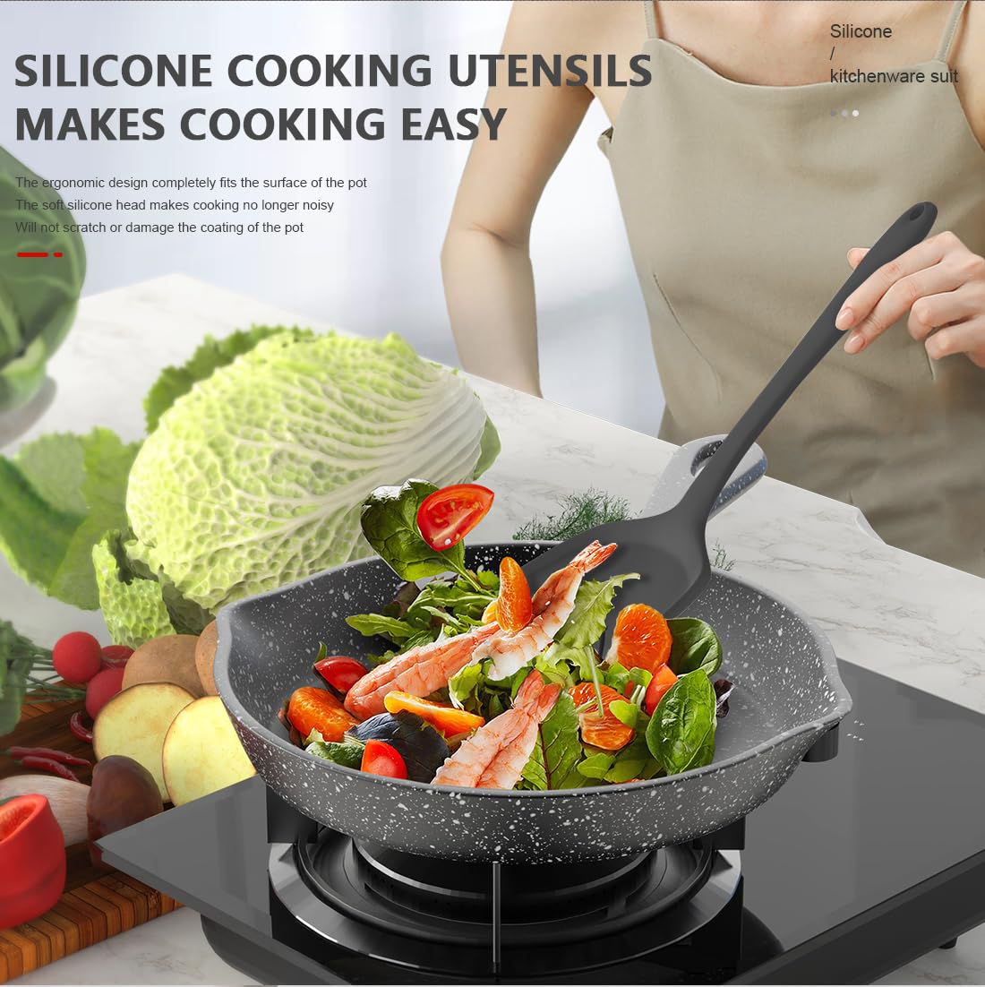 AOTHOD silicone pasta server gripping noodles comfortably