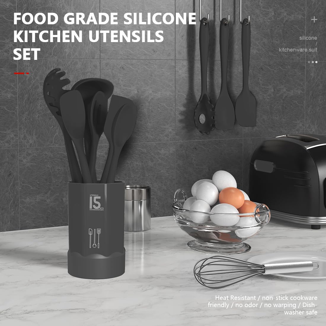 AOTHOD silicone turner shown frying, protects coating with high heat tolerance