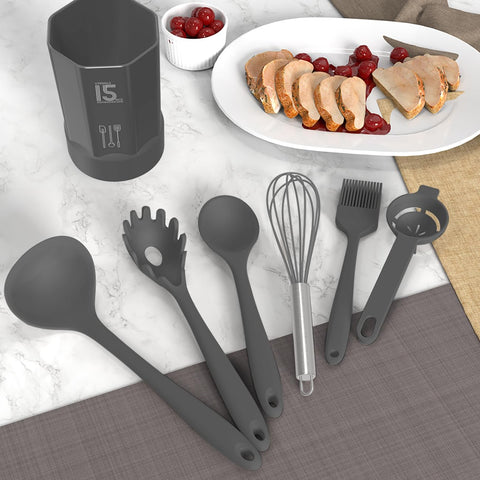 AOTHOD utensils holder keeps the set organized on the counter