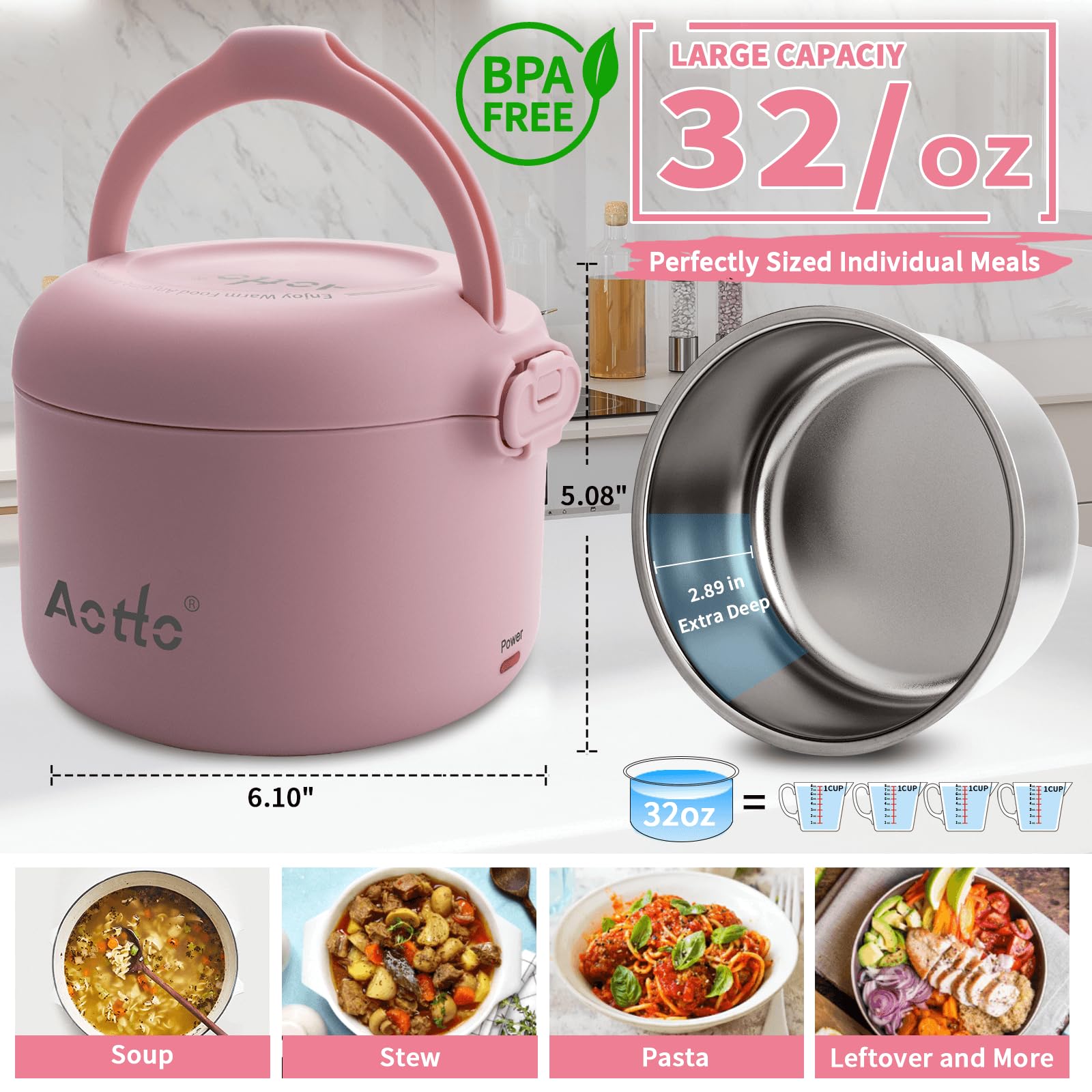 Aotto lunch box foldable handle makes on-the-go meals easy to carry.