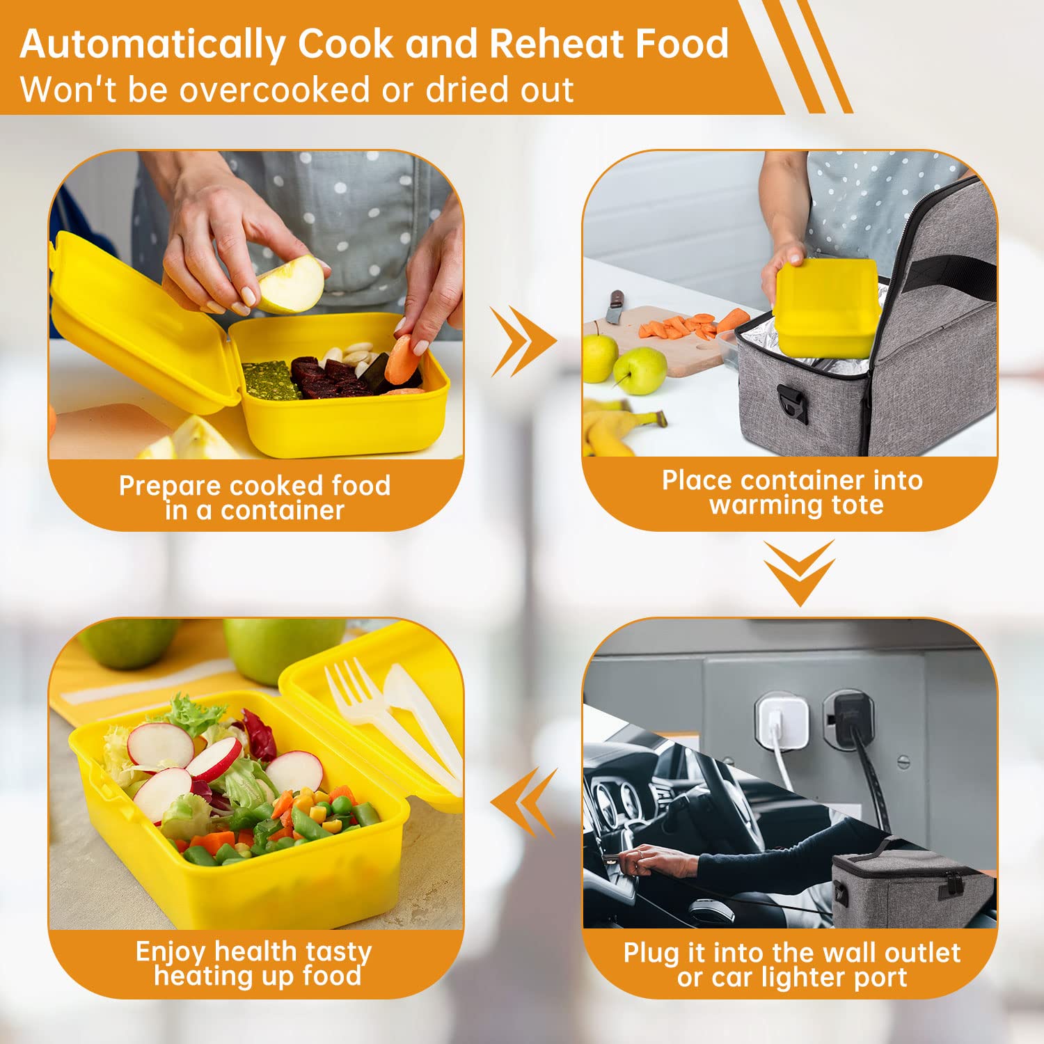 Aotto lunch warmer with carry handle ready for travel.