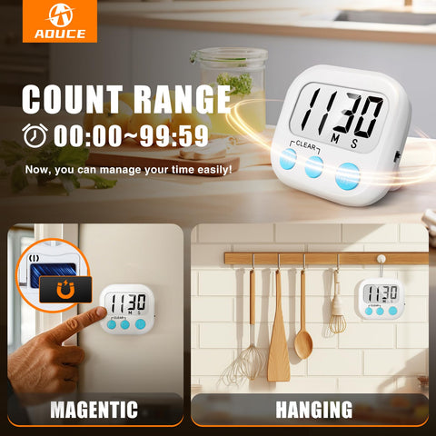 AOUCE magnetic-back timer sticks to metal surfaces for quick access.