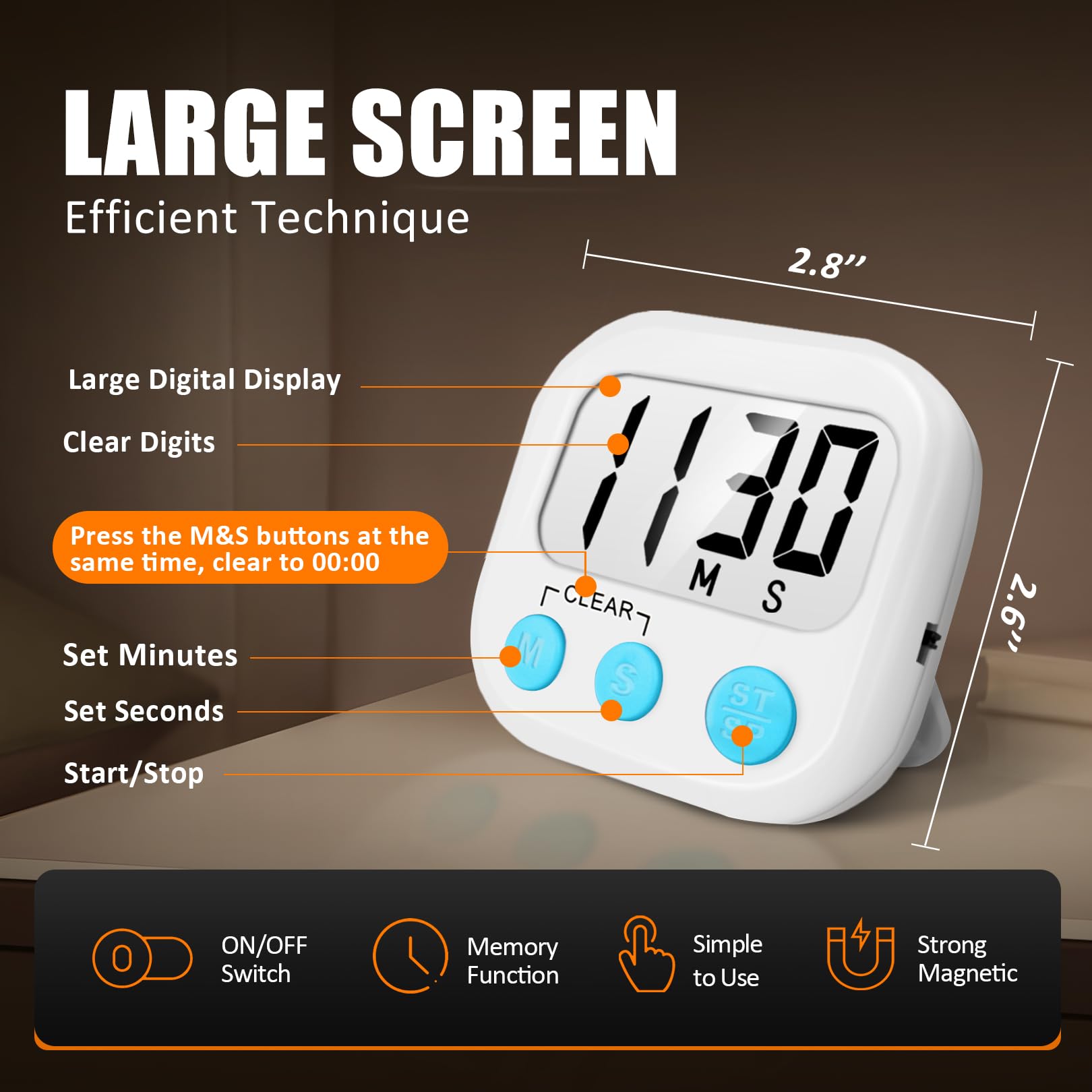 AOUCE retractable stand timer stands upright for easy viewing.