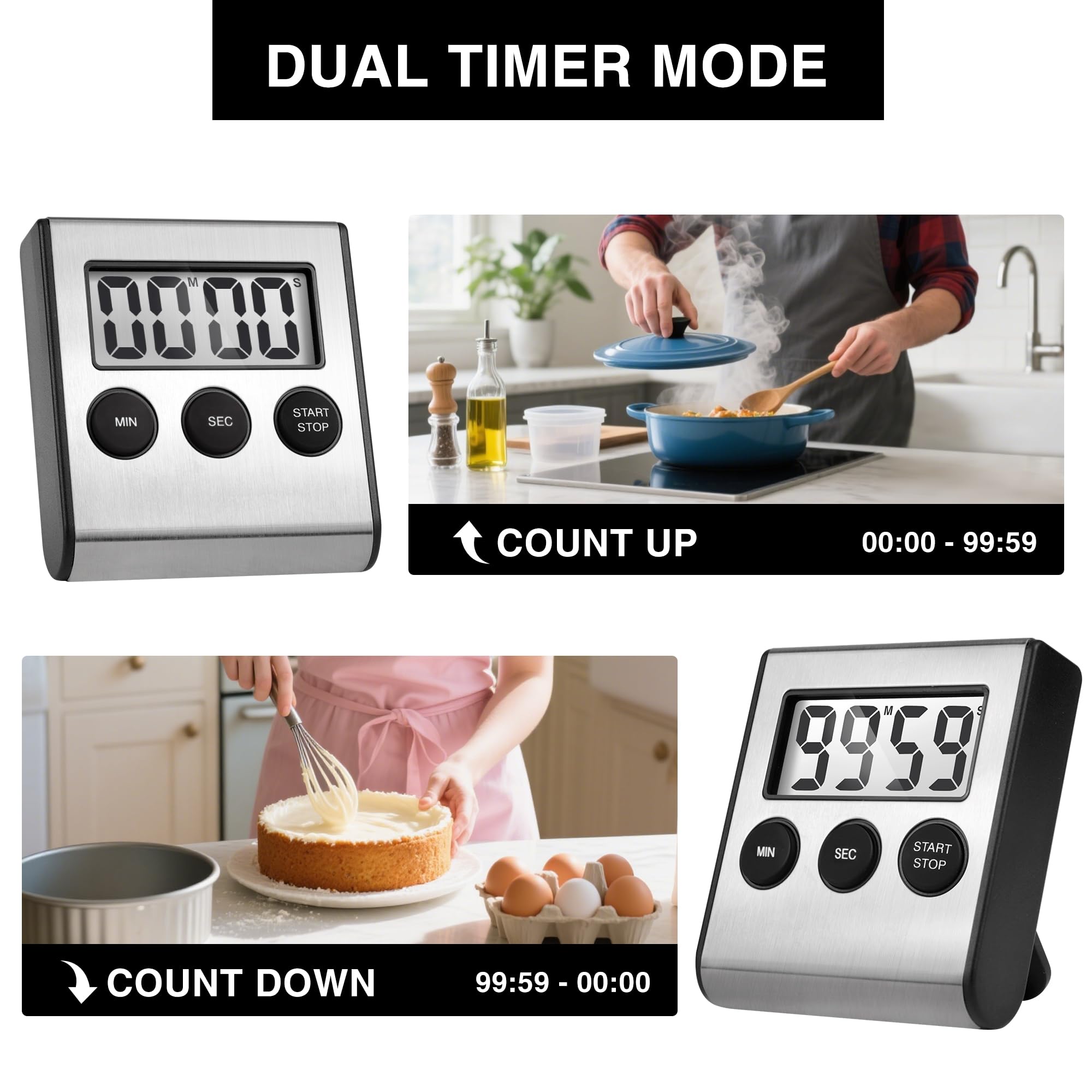 AOUVES timer with foldable bracket for flexible placement on appliances.