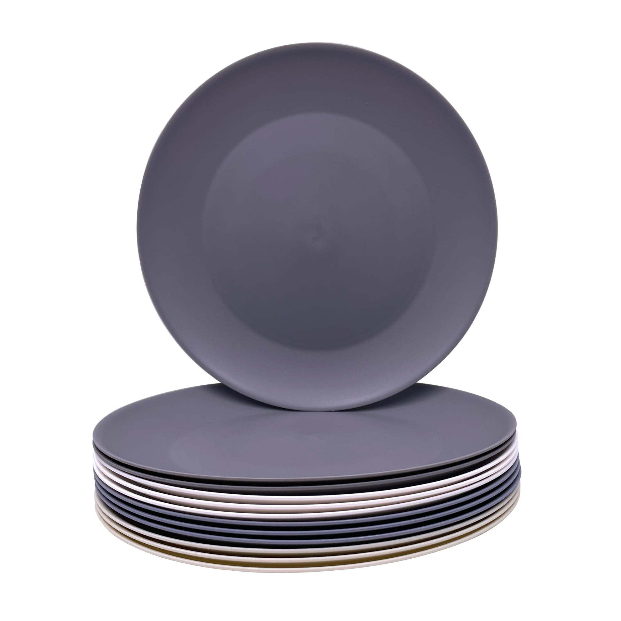 AOYITE 12-piece plastic dinner plates set for everyday meals, durable and colorful.