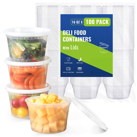 AOZITA 100-count deli containers with airtight lids for fresh, portable meals.