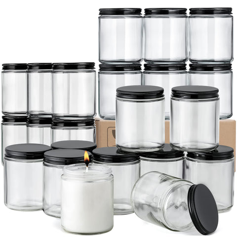 AOZITA 24-pack glass jars with metal lids shown for spice and sample storage.