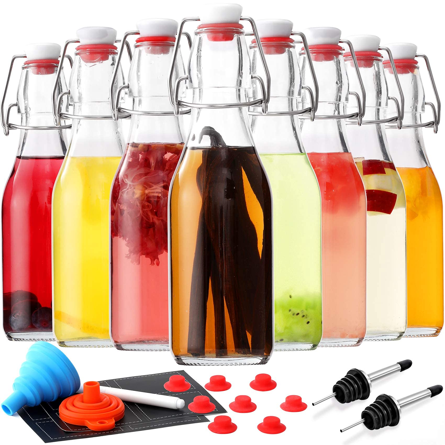 AOZITA 8-pack 8.5oz glass bottles with swing top for fermentation and fresh beverages