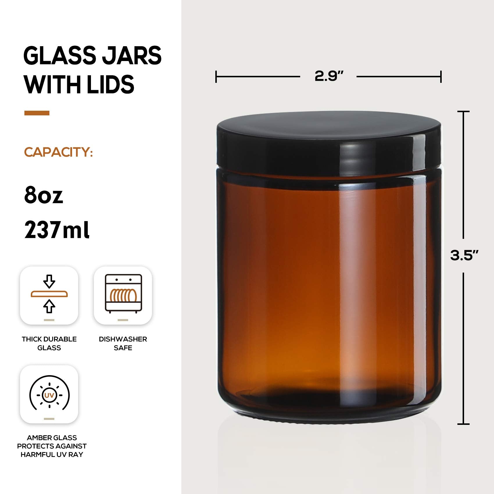 AOZITA amber glass jar with metal lid for candle projects and storage