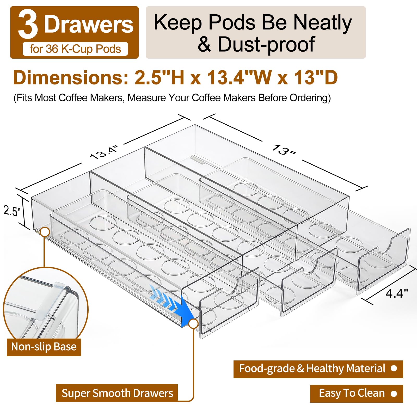 AOZITA dust-proof drawer keeps Keurig pods neatly stored and protected.
