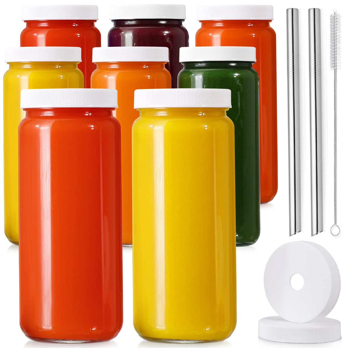 AOZITA glass juicing bottles, 16 oz capacity, ideal for fresh juice on the go.