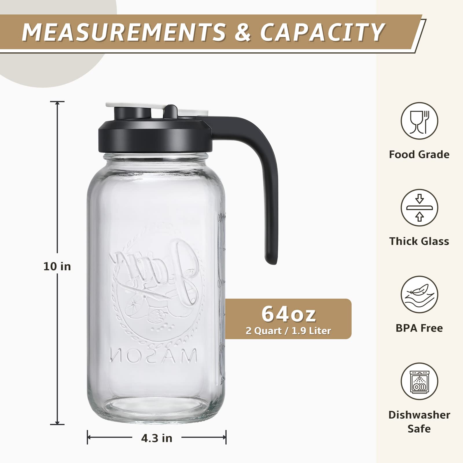 AOZITA pitcher with filter lid for clean, debris-free pouring of drinks