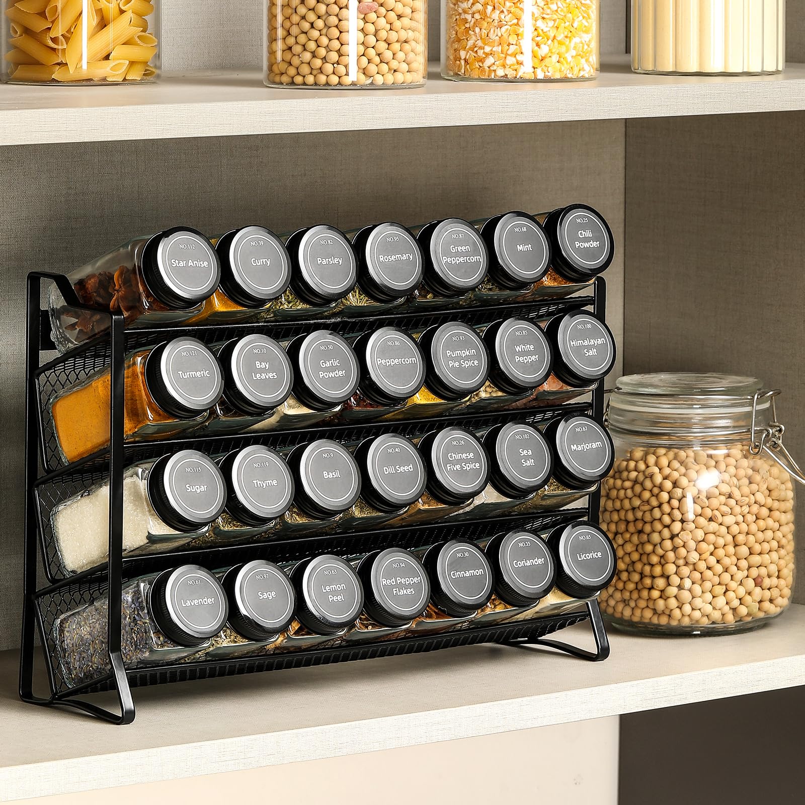 AOZITA grid-shelf rack design provides stable storage for jars.