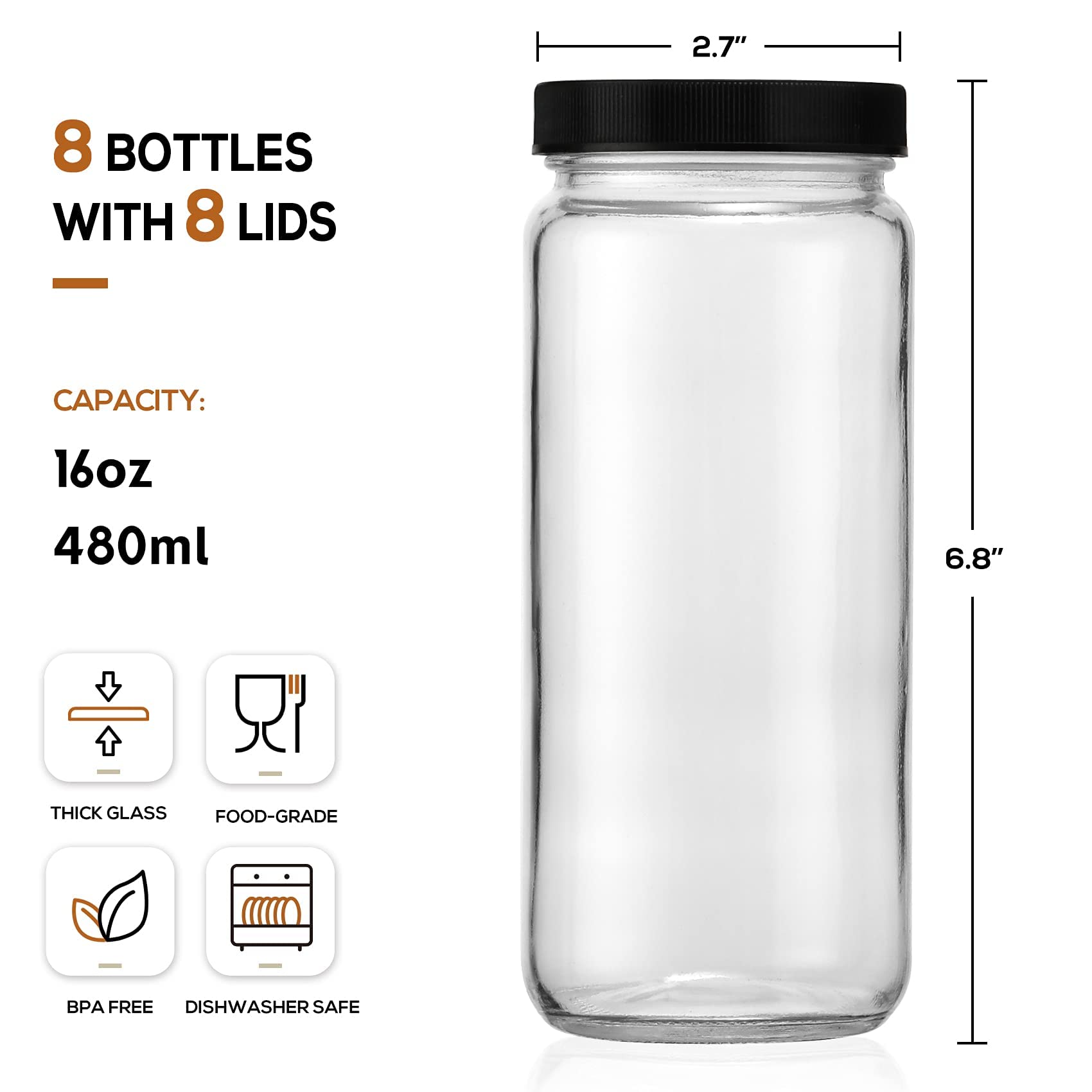 AOZITA wide-mouth 16oz bottles ideal for smoothies and easy pouring