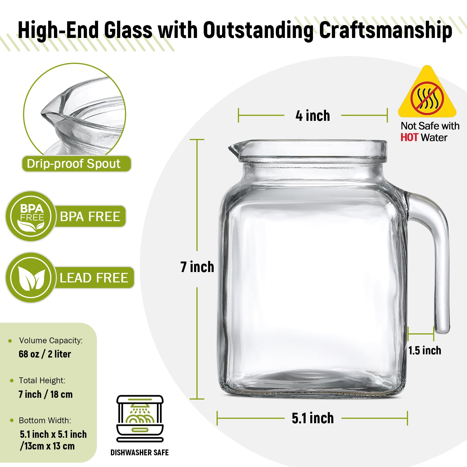 AOZITA wide-mouth glass pitcher ideal for easy filling and cleaning