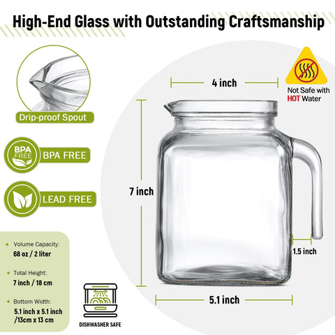 AOZITA wide-mouth glass pitcher ideal for easy filling and cleaning