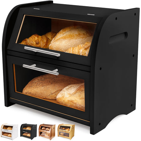 Apace Living Arise bamboo bread box with double shelf and window keeps bread visible and fresh.