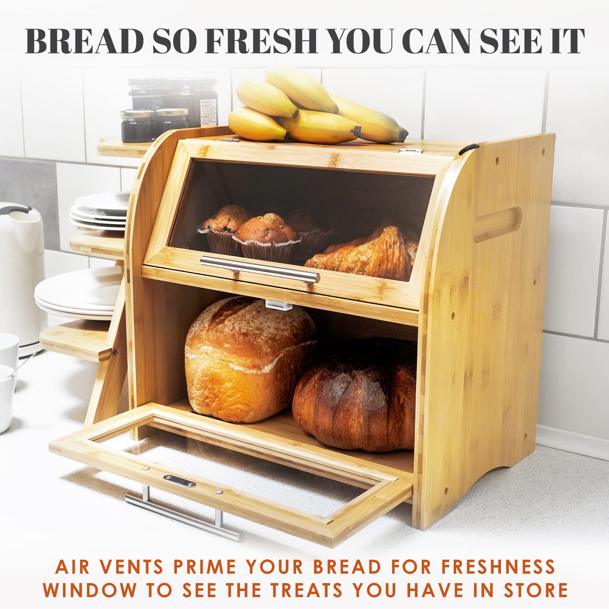 Apace Living Arise side handles bamboo bread box for easy moving during cleaning